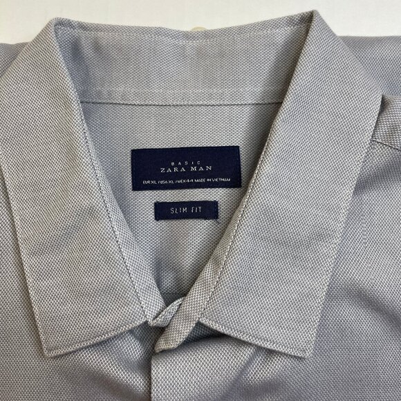 Zara Man Shirt Mens XL Slim Fit Button-Up Gray White Microdot Soft Long Sleeve - Picture 14 of 14